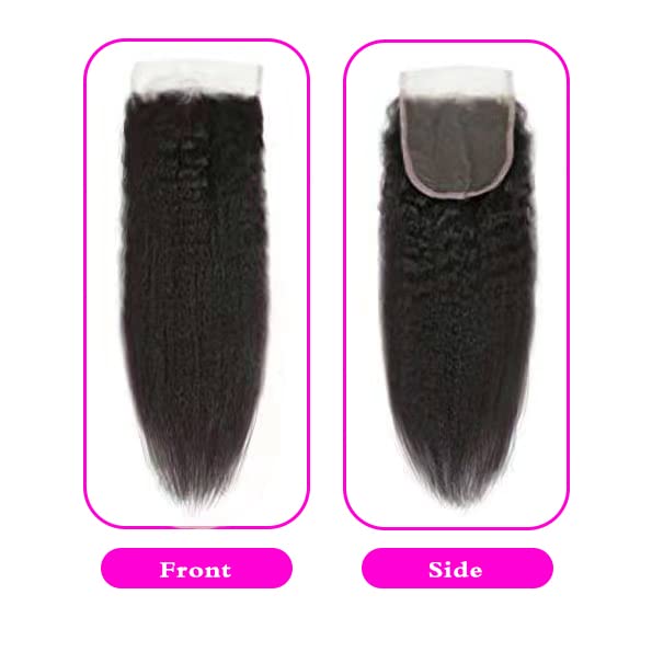 Selina Lace Closure Kinky Straight 4x4 Lace Closure Hd Lace Closure Kinky Straight Human Hair Free Part Lace Closure Hair Natural Color Black(14inch Kinky Straight, 4x4)