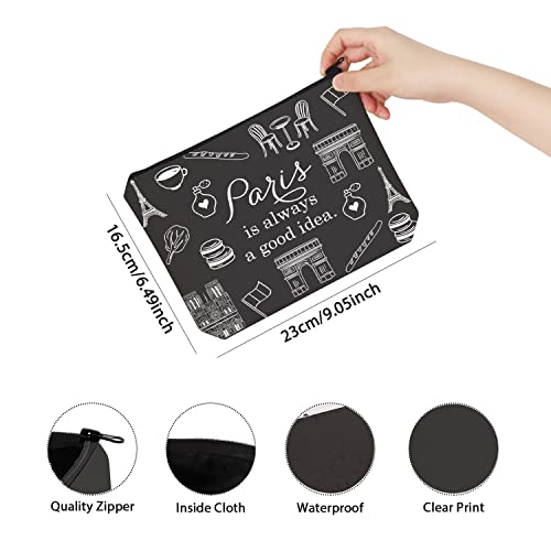 Paris Travel Gift Paris City Skyline Paris Is Always A Good Idea Zipper Pouch Makeup Bag (BLK-Paris)