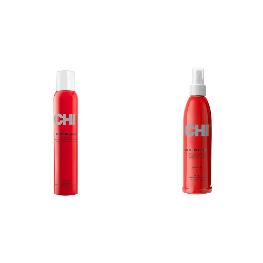 CHI Shine Infusion Hair shine spray, 5.3 Oz & 44 Iron Guard Thermal Protection Spray, Clear, 8 Fl Oz