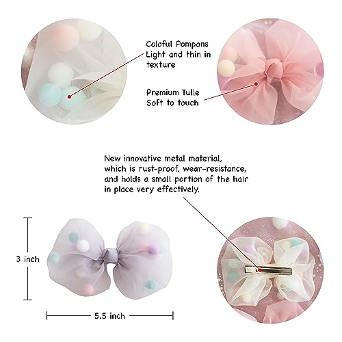 Summer Crystal 3Pcs Stars Tulle Large Bow Hair Clips - For Girls and Women - Ideal Hair Accessory for Birthdays, Daily Wear, Holidays, and Parties (3Pcs Stars Tulle GPP)