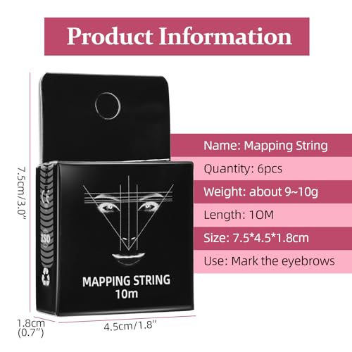 ATOMUS Eyebrow Mapping String 6pcs Pre-inked 10m(32ft) Microblading String for Brow Marking Measuring String for Eyebrow Makeup (Black)