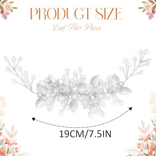 EASEDAILY Bride Wedding Hair Vine Silver Leaf Bridal Headpieces Pearl Crystal Hair Accessories for Women and Girls