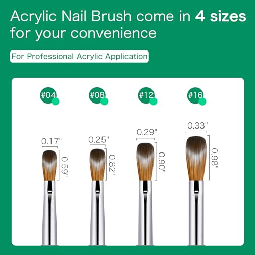 Shine Chance 6Pcs Acrylic Nail Brushes Set, Kolinsky Acrylic Nail Art Brush, Art Design & Polish Mistake Cleaning Manicure Tools for Women Acrylic Application (Size 2 6 8 10 14 16)