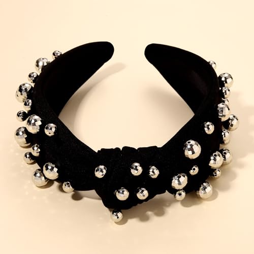 MOLOCH Disco Ball Headband for Women 70s 80s Disco Ball Knotted Headband Silver Mirrorball Ball Top Knot Headband Western Concert Hair Accessories New Year Gifts