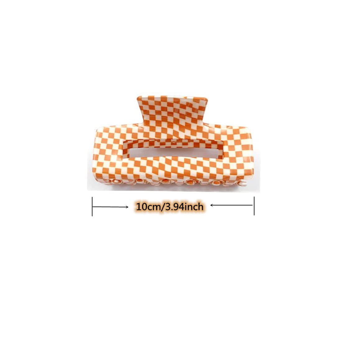 Checkered Hair Claw Clips for Women Girls Fashion Hair Clips for Styling Claw Clamps Thick Hair Retro Rectangle Shape, YOEMAYUNER (1PC Large Size/Orange, 3.94inch)