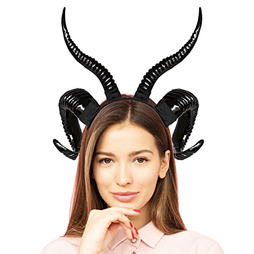 Moyubath Devil Horns Headband, Black Maleficent Horns Antlers Gothic Steampunk Demon Horns Headband for Halloween Fancy Dress Costume Photo Props