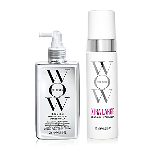 COLOR WOW Long-Lasting Blow Dry Bundle – Blowouts that last for days; Go big with Xtra Large Volumizer and go frizz-free with Dream Coat anti-frizz spray; heat protection.