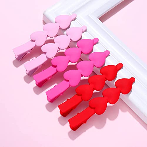 Valentine’s Day Hair Clips Matte Cupid Heart Bright-coloured Hairpins for Women Girls Sweet Romantic Trio Love Alligator Clips Barrettes Pretty Styling Hair Accessory Party Gifts Red Rosy Pink