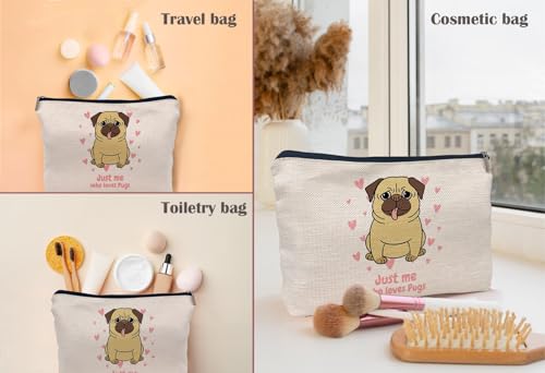 Lacosu Bulldog Makeup Bag Cosmetic Bags for Women, Pug Gifts for Pug Lovers, Pug Mom Gifts, Just Me Who Loves Pug Small Makeup Cosmetic Bag for Purse