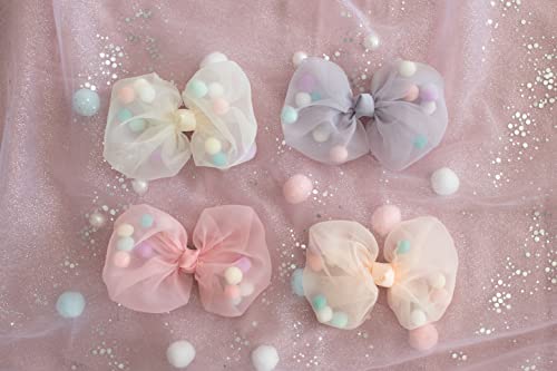 Summer Crystal 3Pcs Stars Tulle Large Bow Hair Clips - For Girls and Women - Ideal Hair Accessory for Birthdays, Daily Wear, Holidays, and Parties (3Pcs Stars Tulle GPP)