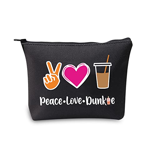 JXGZSO Peace Love Donut Junkie Makeup Bag With Zipper Coffee Donuts Lover Gift Coffee Junkie Cosmetic Bag