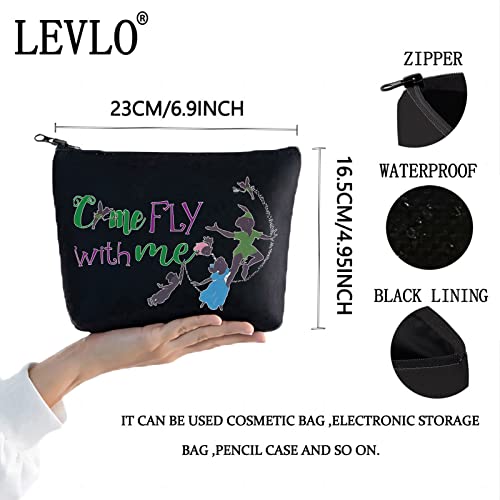 LEVLO Peter Fans Cosmetic Bag Peter Movie Fans Gift Come Fly With Me Makeup Zipper Pouch Bag For Women Girls (Come Fly Black)