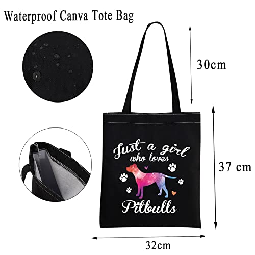 MBMSO Pitbull Gifts for Pitbull Lovers Just a Girl Who Loves Pitbulls Tote Bag Dog Lover Owner Gifts Shoulder Shopping Bag（Girl Pitbull TB-black）