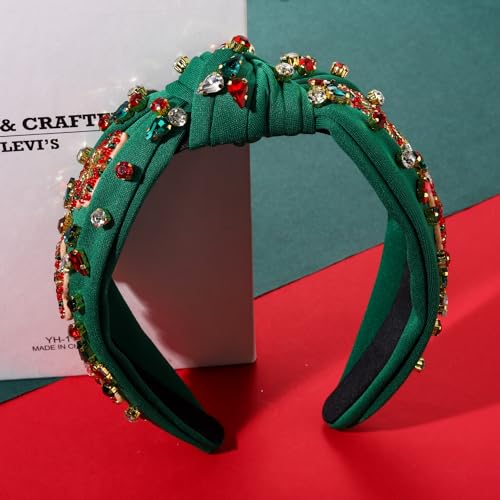 vokone Christmas Headbands for Women Beaded Christmas Tree Headband Star Crystal Jeweled Christmas Knotted Headband Holiday Party Headwear Accessories Gifts (Beaded Christmas Tree)