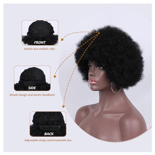 Kavsni Afro Curly Wigs for Black Women 70's Wigs for Daily Party Cosplay Costume Halloweeen Black Afro Wigs (1B)