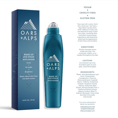 Oars + Alps Wake Up Eye Roller and Eye Depuffer, Dermatologist Tested Skin Care Infused with Caffeine and Aloe Vera, TSA Friendly, 0.5 Oz, 2 Pack