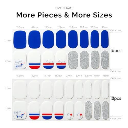 NAILOG Semi Cured Gel Nail Strips - 34 pcs | Buy 2 Get 1 UV Lamp | French Tip Long Lasting Nail Polish Sticker Wraps with Glossy Gel Finish French Flag, Dachshund, Bonjour