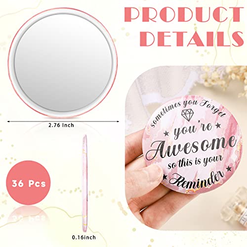 Gulfmew 2.76 Inch 36 Pcs Inspirational Compact Mirror Bulk Employee Gifts Round Makeup Glass Mirror Personal Purse Pocket Mini Mirror for Women Girls Coworker Nurse Friends(You're Awesome)