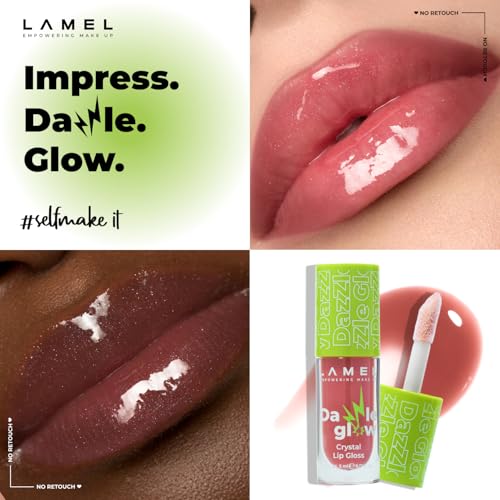 Lamel Dazzle Glow Crystal Clear Lip Gloss - Hydrating Lip Gloss - Non Sticky Lip Gloss - Colored Lip Gloss - Lip Gloss Color - Mini Lip Gloss - Moisturizing Lip Gloss - №403 Fancy