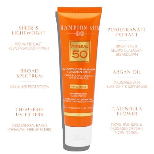 Hampton Sun Age Defying SPF 50 Mineral for Face, 1.7 Fl Oz