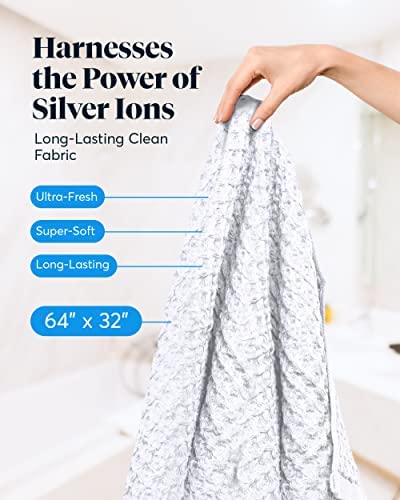 SUTERA - Exfoliating Shower Towel Gray and Waffle Bath Towel White BundleBundle Short