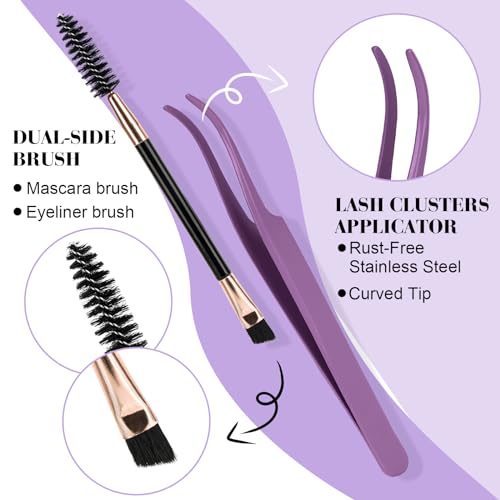 DIY Lash Extension Kit 280 PCS Individual Eyelash Extension Kit 0.07D 9-16MIX 30D 50D Cluster Lashes Kit Lash Glue Remover and Applicators for Eyelash Extensions(Kit-30D50D-0.07-C,9-16MIX)