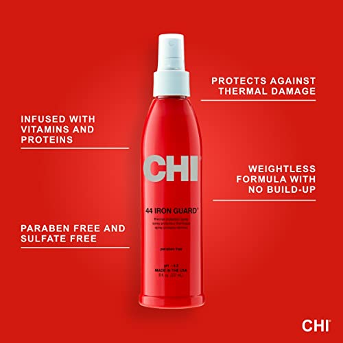 CHI Original Ceramic Hair Straightening Flat Iron |Professional Salon Model Hair Straightener & 44 Iron Guard Thermal Protection Spray, Clear, 8 Fl Oz & Infra Silk Infusion, 6 Fl Oz