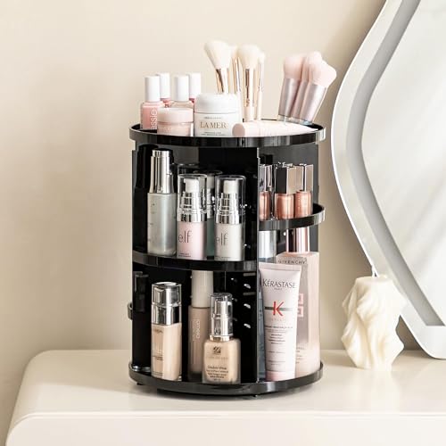 HBlife 360 Rotating Makeup Organizer Adjustable Carousel Large Capacity Revolving Perfume Organizer Skincare Organizers Cosmetic Storage Spinning Holder for Vanity, White