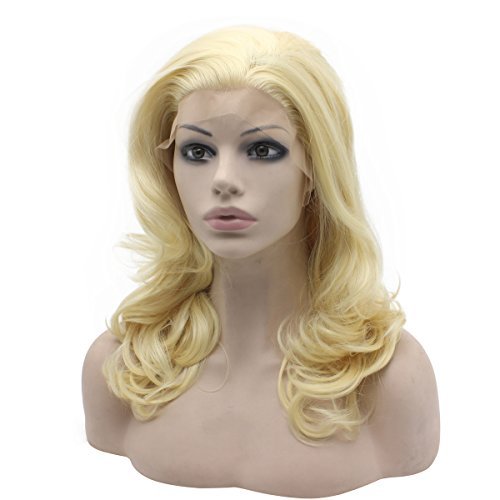 Mxangel Medium Long Wavy Reddish Blonde Synthetic Hair Lace Front Wig Natural