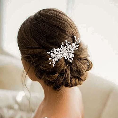 Casdre Crystal Bride Wedding Hair Comb Pearl Bridal Hair Piece Hair Accessories for Women and Girls (A Silver)