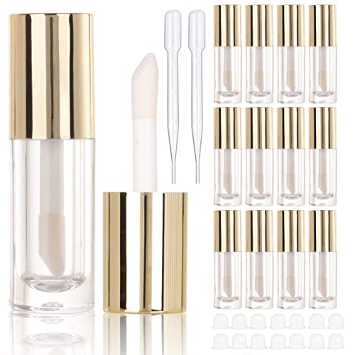 COSIDEA 14pcs Empty 6ml big brush Chunky lip gloss tubes for DIY lip gloss,Gold Large doe foot wand lipgloss containers