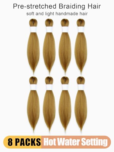 KAVSORAPI Blonde Braiding Hair 12 Inch Pre Stretched Hair Short Straight Crochet Braids Yaki Texture Synthetic Fiber 8 Packs (27#/Honey Blonde)