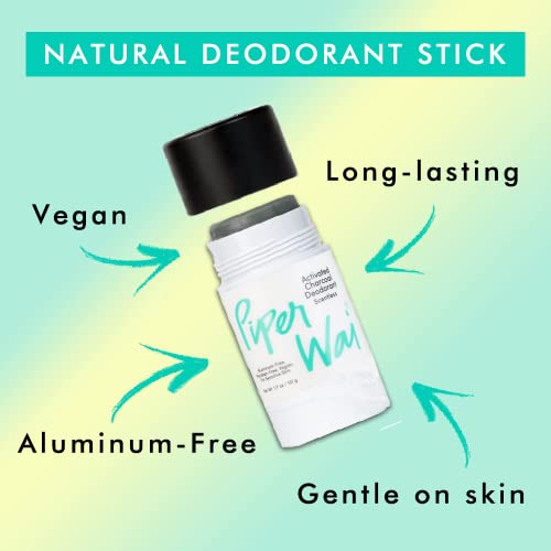 PiperWai Natural Deodorant w/Activated Charcoal | Odor Protection, Vegan, Aluminum Free, Shark Tank Product for Women & Men | Great for Travel, and Gifts | 50g Unscented Stick