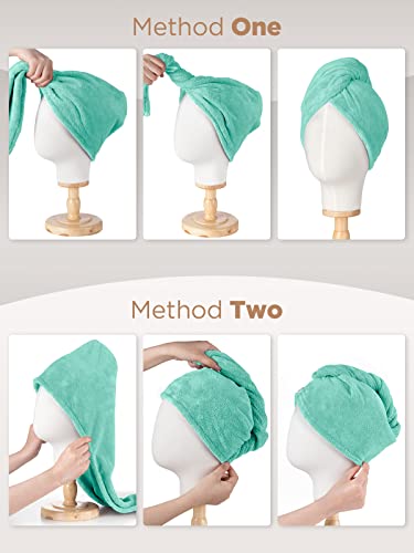 Hicober Microfiber Hair Towel, 3 Packs Hair Turbans for Wet Hair, Drying Hair Wrap Towels for Curly Hair Women Anti Frizz (Green,Purple,Grey)