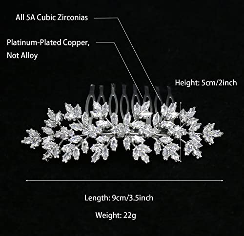 Cubic Zirconia Bridal Hair Comb Headpiece Crystal Hair Pieces for Brides Hair Clip Small Silver Wedding Hair Accessories Peinetas Para Cabello De Mujer Elegantes (Silver)