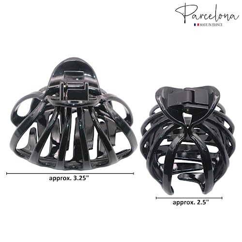 Parcelona French Octopus Black Wide Flat Teeth Bun Cover Celluloid Acetate Jaw Claw Hair Clip Clamp