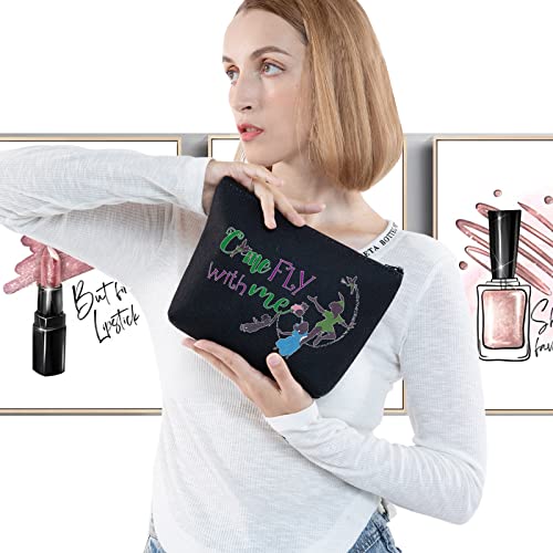 LEVLO Peter Fans Cosmetic Bag Peter Movie Fans Gift Come Fly With Me Makeup Zipper Pouch Bag For Women Girls (Come Fly Black)