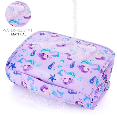 Vipdeal Kids Hanging Toiletry Bag for Girls, Travel Toiletry Bag for Little Young Girls Cosmetic Makeup Waterproof Wash Bag Toddler Traveling Toiletries, Mermaid Purple