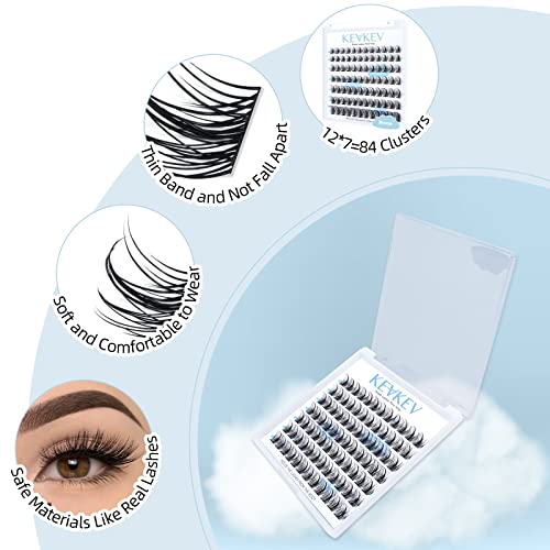 Lash Clusters 84 Pcs Cluster Lashes Eyelash Clusters DIY Cluster Eyelash Extensions Individual Lashes Thin Band & Soft(Haze,D-14mm)