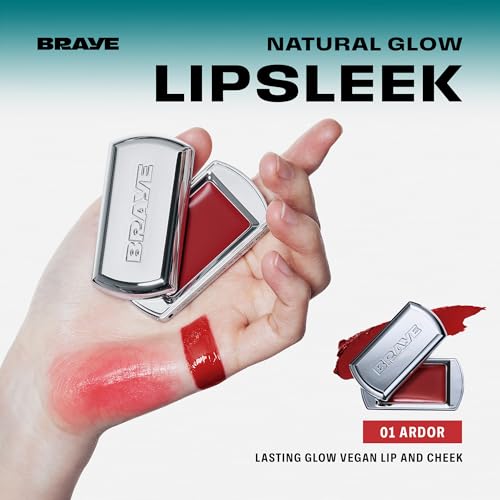 BRAYE Lipsleek Lip Balm, Monochromatic Cream Blush 2-in-1 Face Makeup, Hydrating & Mood Buildable, Vegan + Cruelty-Free Glow for Cheeks l 01 Ardor