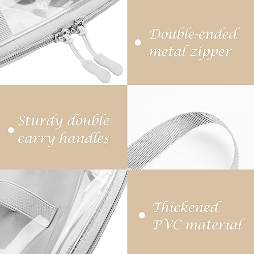 DuringCo Clear Travel Toiletry Bag for Women,MakeUp Bag Overnight with Hanging Belt, Expanding Cosmetics Bag Organizer Two Sided Handbag Travel Essentials (Clear)