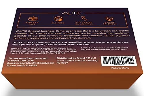 VALITIC Kojic Acid Dark Spot Remover Soap Bar with Vitamin C,Retinol,Collagen,Turmeric - Original Japanese Complex Hyaluronic Acid,E,Shea Butter,Castile Oil (2 Pack) With Holder,Pack of 3,3.5 ounces