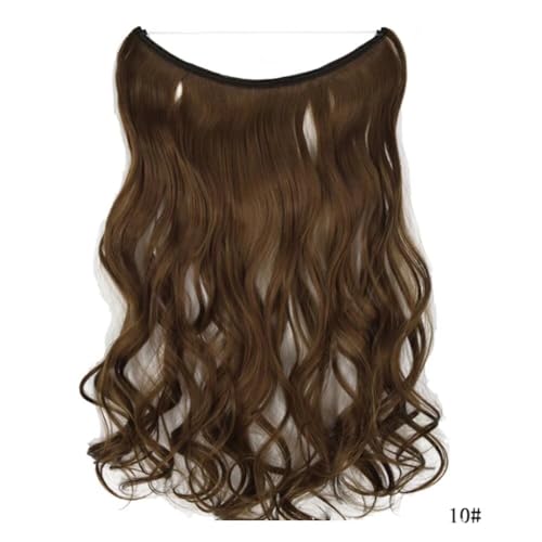 iLUU Hair Extensions Invisible Wire Secret Fishing Line Hairpieces Curly Wavy Synthetic Heat Temperature Resistent Fibre Golden Brown Hair Extensions 18" 80g #10 Brown Color Hair Pice