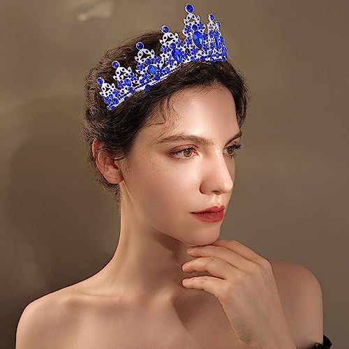 ShulaSHOP Blue Crowns for Women,Blue Tiaras for Women,Blue Crown Royal Queen Crown and Tiaras Princess Crown for Women and Girls,Party Halloween Costume Prom Birthday Bridal Wedding Hair Accessories