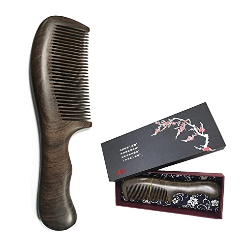 Natural Wood Comb with Handle,Anti-Static Hair Combs Fine Tooth Wooden Comb for Women Men Kids with Gift Box (CHACATE PRETO Comb)