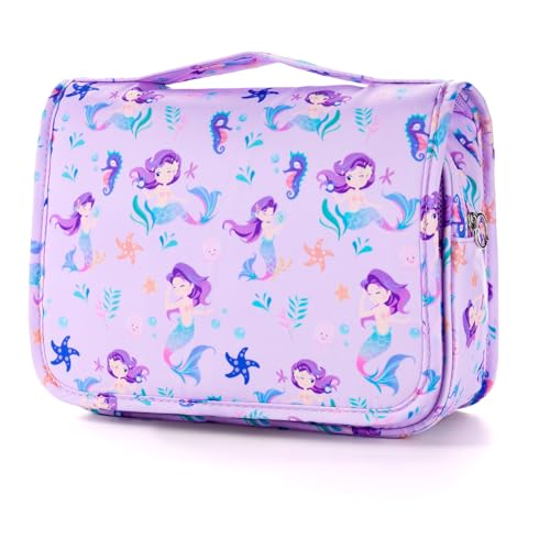 Vipdeal Kids Hanging Toiletry Bag for Girls, Travel Toiletry Bag for Little Young Girls Cosmetic Makeup Waterproof Wash Bag Toddler Traveling Toiletries, Mermaid Purple