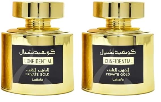 Lattafa Perfumes Confidential Private Gold for Unisex Eau de Parfum Spray, 3.4 Ounce (Pack of 2)