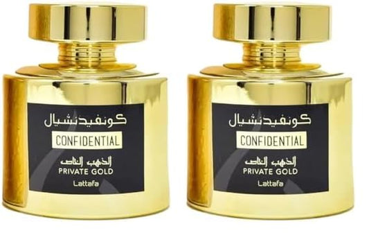 Lattafa Perfumes Confidential Private Gold for Unisex Eau de Parfum Spray, 3.4 Ounce (Pack of 2)