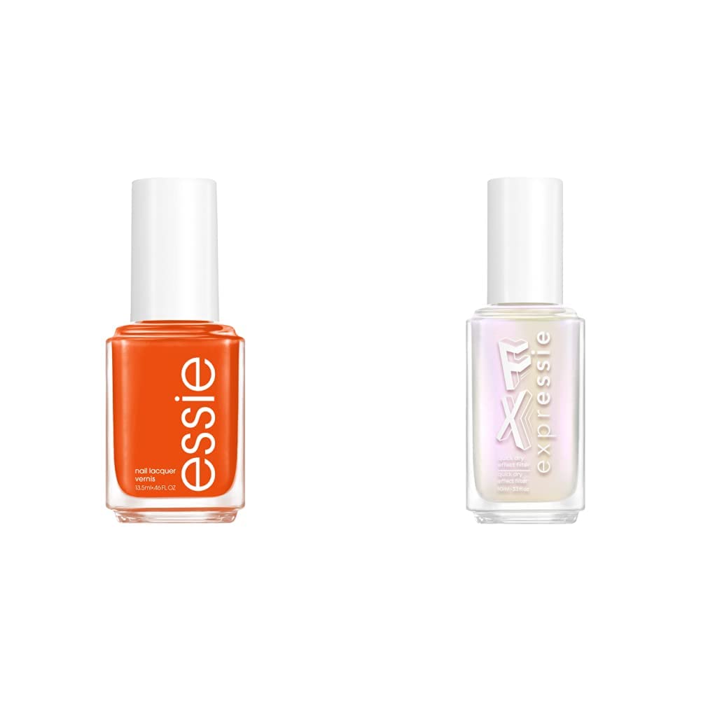 essie Nail Polish Pumpkin Spice Bundle, To DIY For, pumpkin orange nail polish 0.46 fl oz + Expressie Iced Out FX, Pearlescent White 0.33 fl oz