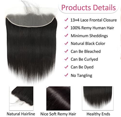 13×4 HD Lace Frontal, Straight Frontal HD Lace Ear to Ear Free Part Hand Tied 100% Virgin Remy Human Hair 150% Density Lace Frontal Pre Plucked with Baby Hair Natural Color (10 Inch)